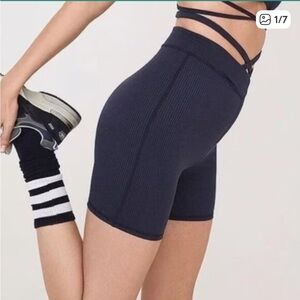 For Love And Lemons Chloe Ribbed Bike Shorts Midnight Blue